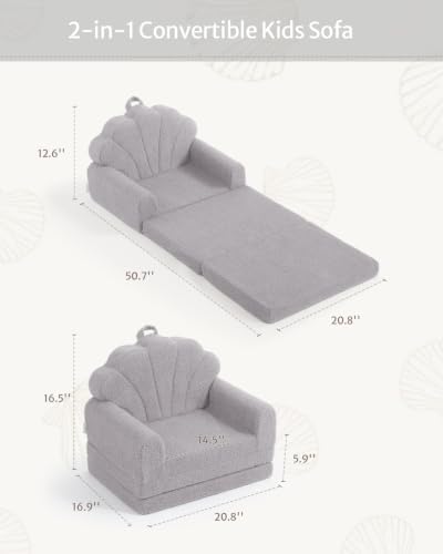 Blissful Diary Foldable Kids Couch, 2-in-1 Kids Sofa Chair, Gray Shell
