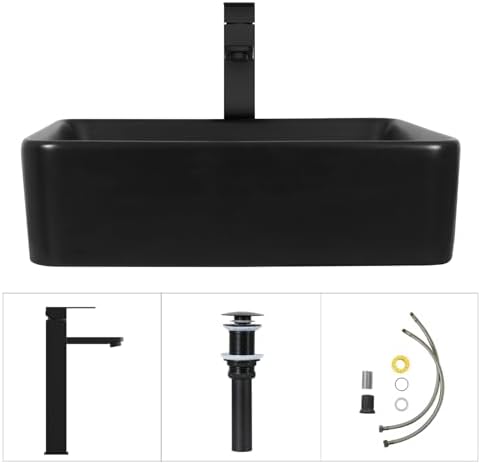 24 Inch White Bathroom Vanity with Marble Texture Top, Traditional Standing Pedestal Cabinet with Black Ceramic Sink