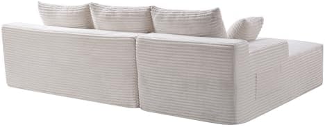 95" L-Shaped Left Facing Cloud Sectional Couch for Living Room, Modular Compressed Boneless Sectional Sofa Corduroy Boneless Corner Foam Sofa W/Chaise Lounge and Pillows