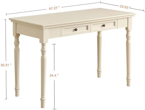 White Writing Desks with Drawers, 47" French Country Style