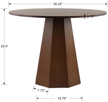 BESTANO 39” Round Solid Wood Dining Table for 4-5 People, Modern Pedestal Small Kitchen Table Circle Tabletop with Walnut Wood Grain Finish, Saving Space, Walnut