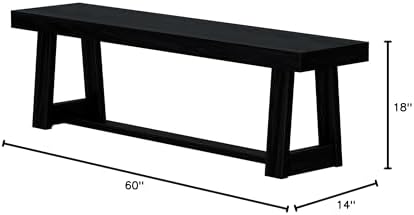 Plank+Beam Classic Dining Bench, 60 Inch, Black Wirebrush