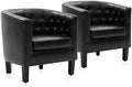 BELLEZE Black Accent Chairs for Living Room, Set of 2 Elegant Arm Chairs, Upholstered Tufted Barrel Chairs Club Chairs for Bedroom with Sturdy Legs and Faux Leather - Berlinda (Black)
