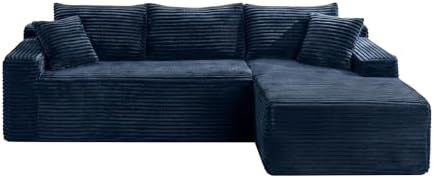 95" L-Shaped Right Facing Cloud Sectional Couch for Living Room, Modular Compressed Boneless Sectional Sofa Corduroy Boneless Corner Foam Sofa W/Chaise Lounge and Pillows