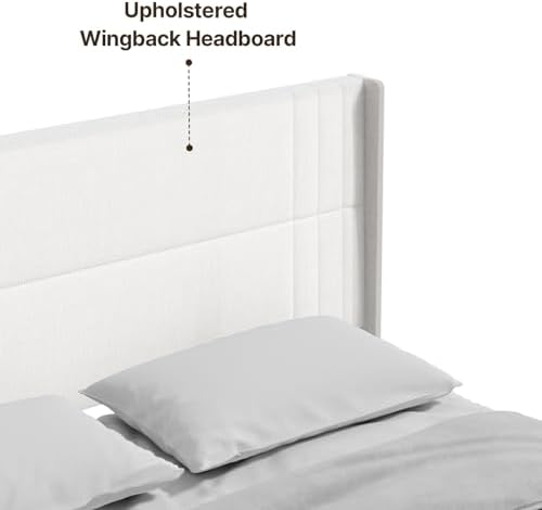 Gizoon King Bed Frame with Wingback Headboard, Upholstered Platform Bed
