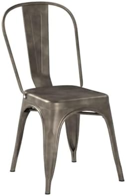 Furmax Metal Dining Chair Indoor Outdoor Use Stackable Classic Trattoria Chair Chic Dining Bistro Cafe Side Metal Chairs Set of 4 (Gun)