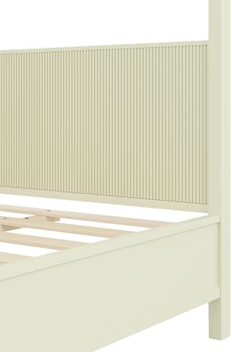 Queen Size Wood Canopy Bed Frame, Beige Vintage Four-Posters Platform Bed Frames with Headboard, 10-Slat Support Wooden Post Beds, 6" Under Bed Storage, Easy Assembly (Beige, Queen, 75.5"H)