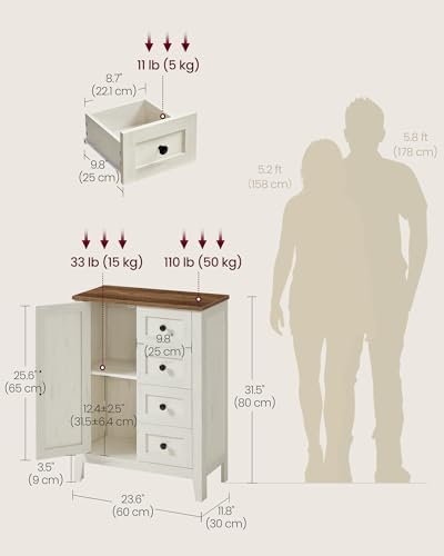 VASAGLE Farmhouse Storage Cabinet with Door, 4 Drawers, Adjustable Shelves
