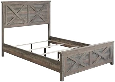 HOME DESIGN Derby Full Rustic Wood Panel Bed Frame, Brown