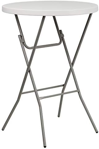 Flash Furniture 2.63 ft Plastic Round Folding Bar Table, Granite White