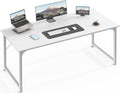 Huuger Computer Desk, 55 Inch Home Office Desk, Gaming Writing Work from Home Study Desk, Large Legroom, Sturdy Metal Frame, Modern Simple, White