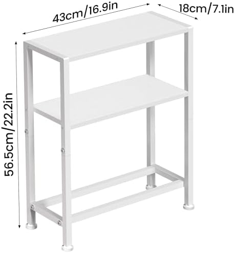 Narrow Side Table for Small Space, 2-Tier Small End Table with Shelf Holder, Slim Nightstand, Skinny Snack Couch Table in Living Room, Bedroom, Study, Kitchen and Balcony (White)