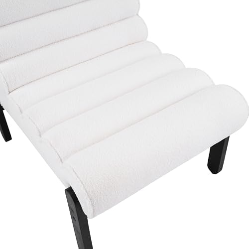 Christopher Knight Home Fluffy Low Profile Accent Chair, Modern Living Room Armless Lounge Chair, Fabric Comfy Reading Chair for Bedroom, Wooden Frame and Thick Padded Seat, White+Black