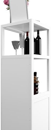 GDFStudio 52" Tall White Bamboo Storage Cabinet, Slim Freestanding Linen Tower with Open Shelves & Door Cabinet, Narrow Floor Organizer for Bathroom, Bedroom, Living Room, Kitchen
