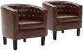 BELLEZE Caramel Accent Chairs for Living Room, Set of 2 Elegant Arm Chairs, Upholstered Tufted Barrel Chairs Club Chairs for Bedroom with Sturdy Legs and Faux Leather - Berlinda (Caramel)