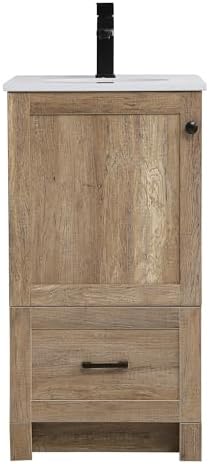 18" Pre-Assembled Bathroom Vanity with Sink, Engineered Wood, Ivory White Engineered Marble Countertop Attached, Single Oval Porcelain Sink, 1 Soft-Close Drawers, Natural Oak