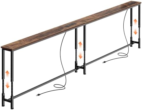 Huuger 94.5 Inch Sofa Table with Power Outlets, Skinny Behind Couch Table