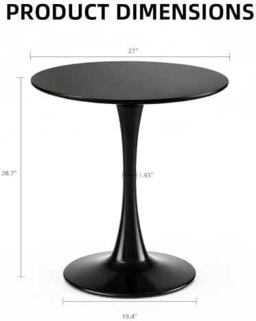 Round Dining Table, 27" Circle Tulip Table with Thickened Tabletop & Metal Pedestal, Mid Century Modern Bistro Table for Kitchen, Small Places, Living Room, Cafe (Black)