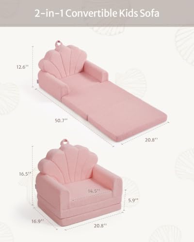 Blissful Diary Foldable Kids Couch, 2-in-1 Kids Sofa Chair, Pink Shell