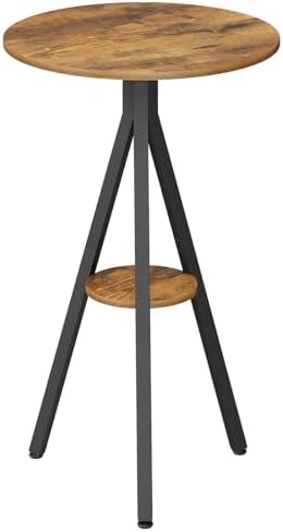 YATINEY Bar Table, 2-Tier Round Pub Table, Counter Height Cocktail Table for Small Spaces, Dining Room, Cafe, Pub, Rustic Brown and Black BT12BR