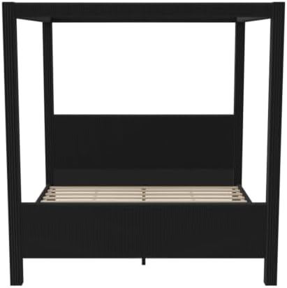 Queen Size Canopy Bed with Upholstered Headboard & Footboard, Black