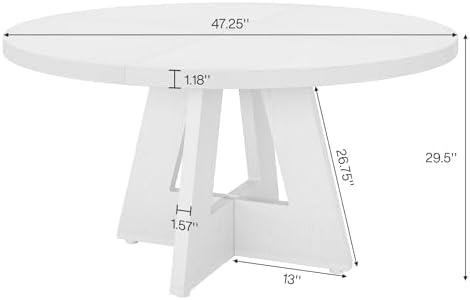 Tribesigns 47 inch Round Dining Table Wood Kitchen Table for Dining Room, 47" Dinner Room Tables for 4-6, Farmhouse Accent Furniture with Wooden Tabletop and Cross Base, White