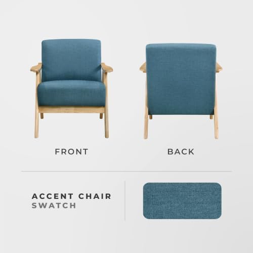 Lexicon Mid Century Modern Accent Chair with Natural Wood Frame, Blue