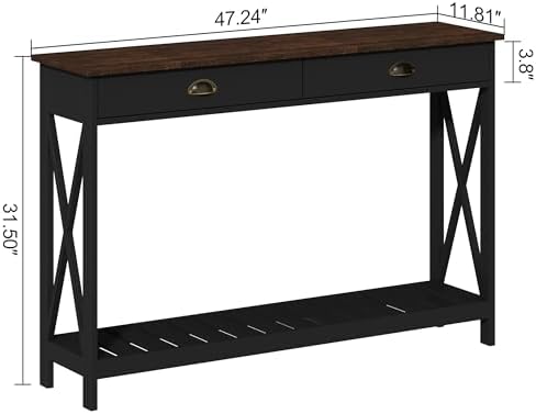ChooChoo Console Table with Drawer for Entryway with Stable X Supports