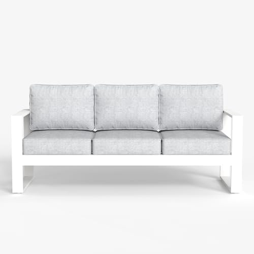 LayinSun Outdoor Patio Aluminum Sofa, Metal Modern 3-Seat Couch with Washable Thick Cushions