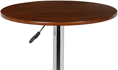 Armen Living Bentley Modern Adjustable Height Swivel Pub Table with Walnut Wood Top and Chrome Metal Base