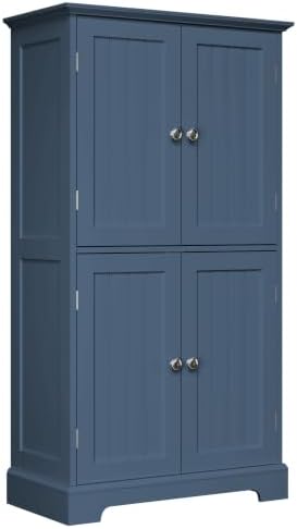 ChooChoo Bathroom Floor Cabinet with Adjustable Shelves | Bathroom Storage Cabinet, 4 Doors, Freestanding Cupboard for Living Room, Blue