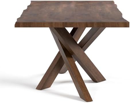 Furniture of America Nazaen II 71" Mid-Century Modern Solid Wood Live Edge Dining Table with Steel Support, Walnut Finish, Seats 6–8