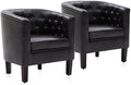 BELLEZE Brown Accent Chairs for Living Room, Set of 2 Elegant Arm Chairs, Upholstered Tufted Barrel Chairs Club Chairs for Bedroom with Sturdy Legs and Faux Leather - Berlinda (Brown)