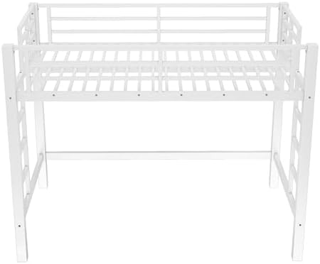 Bellemave Twin Size Loft Bed Frame with 2 Ladder, Sturdy Metal Construction & High Guardrail, Space-Saving Twin Loft Bed for Kids, No Box Spring Needed, Safe for Kids, Adults, Teens, Dorms, White