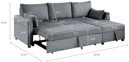 Ball & Cast 86" Sectional Sleeper Sofa Bed Pull Out Couches for Living Room