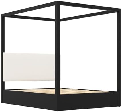 Queen Size Canopy Bed with Upholstered Headboard (Black)