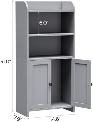 Homhedy Small Bathroom Storage Cabinet, Toilet Paper Storage Cabinet | Bathroom Floor Cabinet with Doors and Shelves, Bathroom Organizers for Small Spaces, 7.9" D x 14.6" W x 31" H, Gray