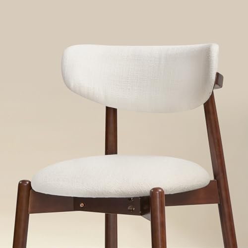 CHUN YI Dining Chairs Set of 6, Wooden Dining Room Chairs with Ergonomic Curved Back, Upholstered Mid Century Modern Kitchen Chairs, Cream