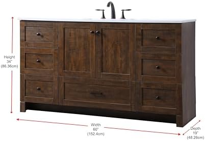 60" Pre-Assembled Bathroom Vanity with Sink, Engineered Wood, Ivory White Engineered Marble Countertop Attached, Single Rectangle Porcelain Sink, 7 Soft-Close Drawers, Expresso