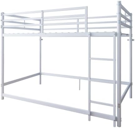 Bellemave Twin Over Twin Bunk Beds, Metal Floor Bunk Bed Frame with Ladder and Full-Length Guardrail for Kids, Adults, White