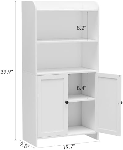 Homhedy Small Bathroom Storage Cabinet, Toilet Paper Storage Cabinet | Bathroom Floor Cabinet with Doors and Shelves, Bathroom Organizers for Small Spaces, 9.8" D x 19.7" W x 39.9" H, White