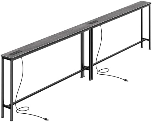 SUPERJARE 110.2 inch Narrow Behind Couch Table with Charging Stations