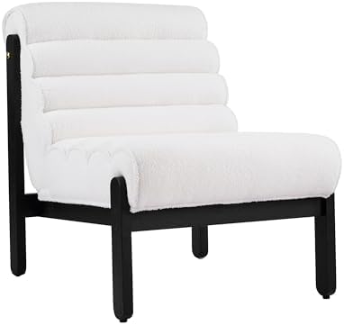 Christopher Knight Home Fluffy Low Profile Accent Chair, Modern Living Room Armless Lounge Chair, Fabric Comfy Reading Chair for Bedroom, Wooden Frame and Thick Padded Seat, White+Black