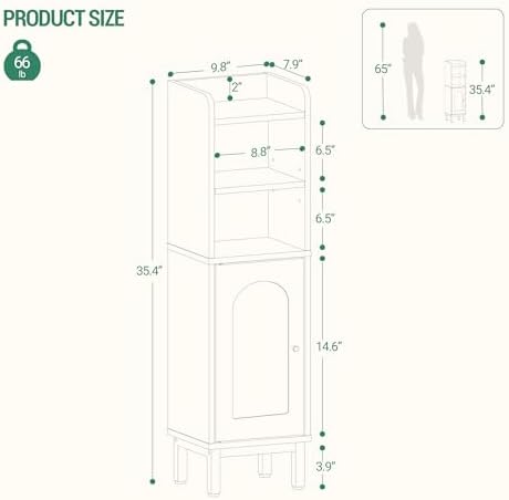 Hzuaneri Bathroom Storage Cabinet, Small Corner Floor Cabinet | Narrow Toilet Paper Holder, Bathroom Organizer with Adjustable Shelf, 2 Doors, for Small Spaces, Blsck BC38204GV1