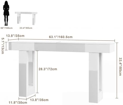 ChooChoo High Gloss 63 Inch Long Console Table with LED Light