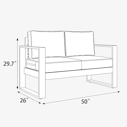LayinSun Outdoor Patio Aluminum Loveseat, Metal Modern 2-Seat Sofa with Washable Thick Cushions