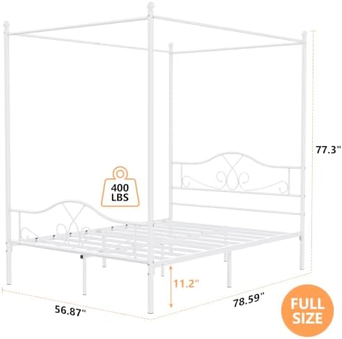 Full Canopy Bed Frame with 4 Posters, Full Size Bed for Kids Girls Adults