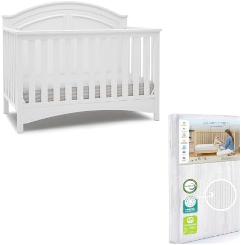 Delta Children Perry 6-in-1 Convertible Crib & Mattress, Bianca White