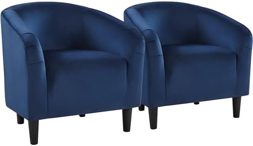 Yaheetech Compact Velvet Accent Chairs Set of 2 for Small Spaces, Navy Blue