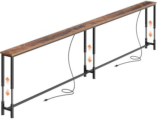 Huuger 102.4 Inch Sofa Table with Power Outlets, Skinny Behind Couch Table